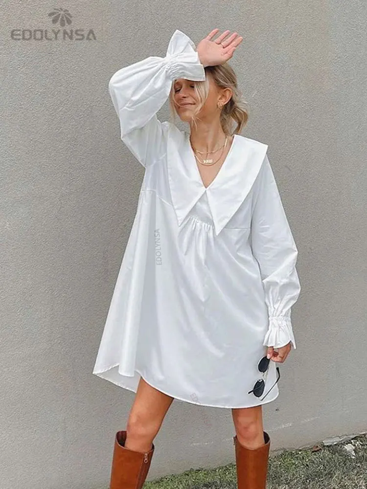 

Женское платье-макси с отложным воротником, белое повседневное ТРАПЕЦИЕВИДНОЕ ПЛАТЬЕ до колен с высокой талией, праздничное платье, Y196, лет...