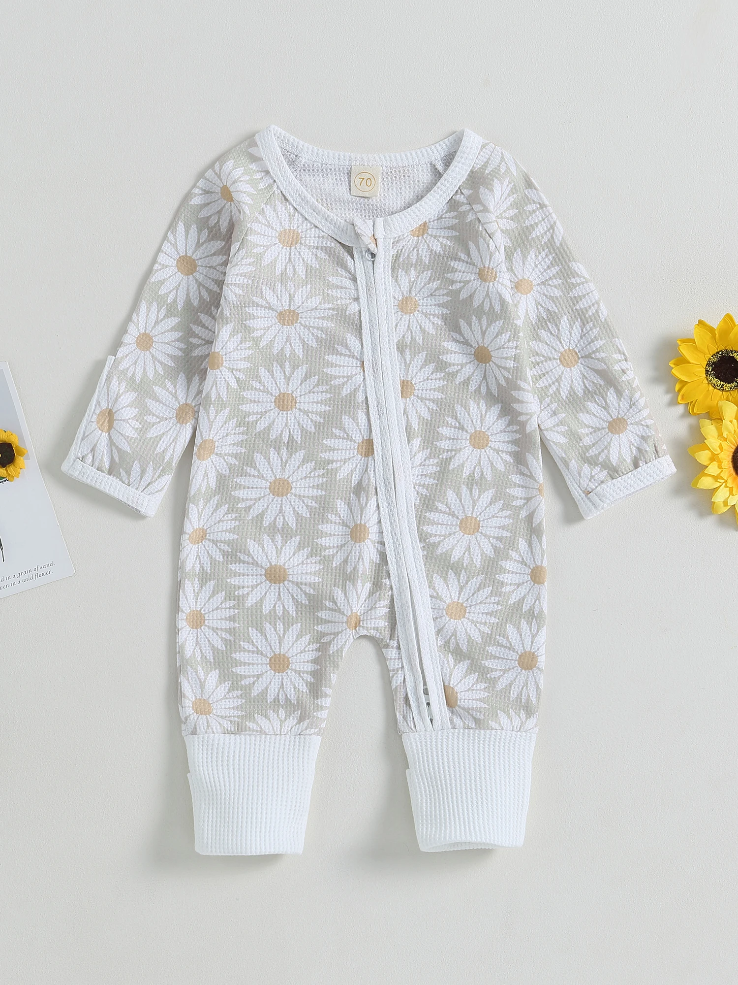 

Милый Цветочный комбинезон с длинным рукавом для новорожденных девочек-идеальная осенняя и зимняя одежда для дома с застежкой-молнией