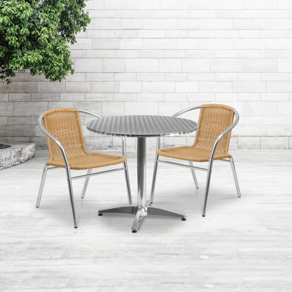 

31.5'' Round Aluminum Indoor-Outdoor Table Set with 2 Rattan Chairs