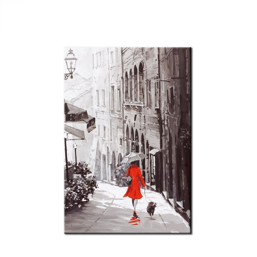 

Настенный постер в стиле ретро, расписанный вручную в виде абстрактного города, день дождя, улица, красная гриль и собака, для гостиной, дома...