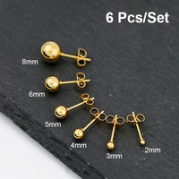 234568mm stainless steel earrings glossy gold color stud earrings silver color earrings for womens party wedding jewelry