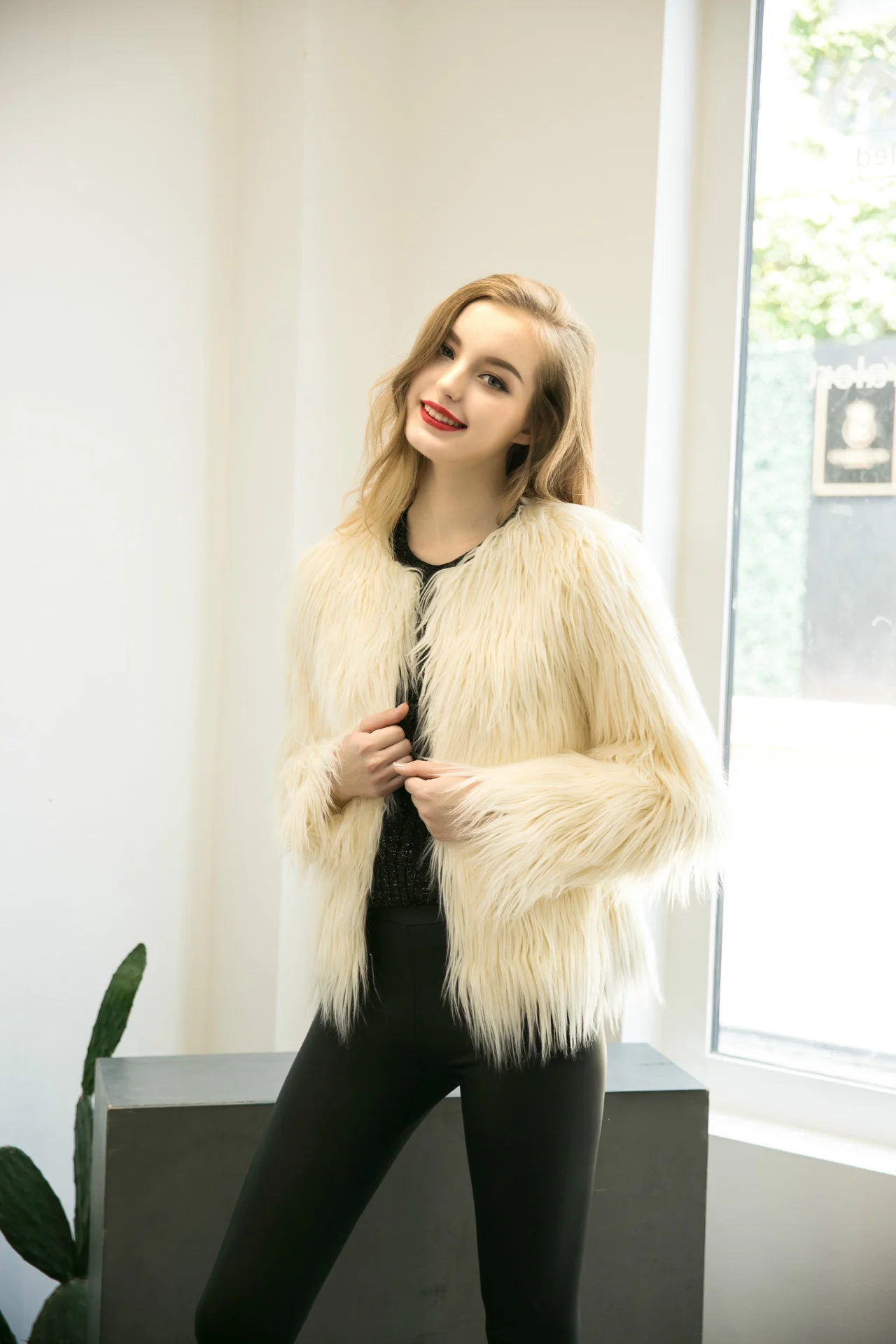 ICCLEK Imitation fur coat autumn and winter women's long hair coat Long Sleeved women's falling wool