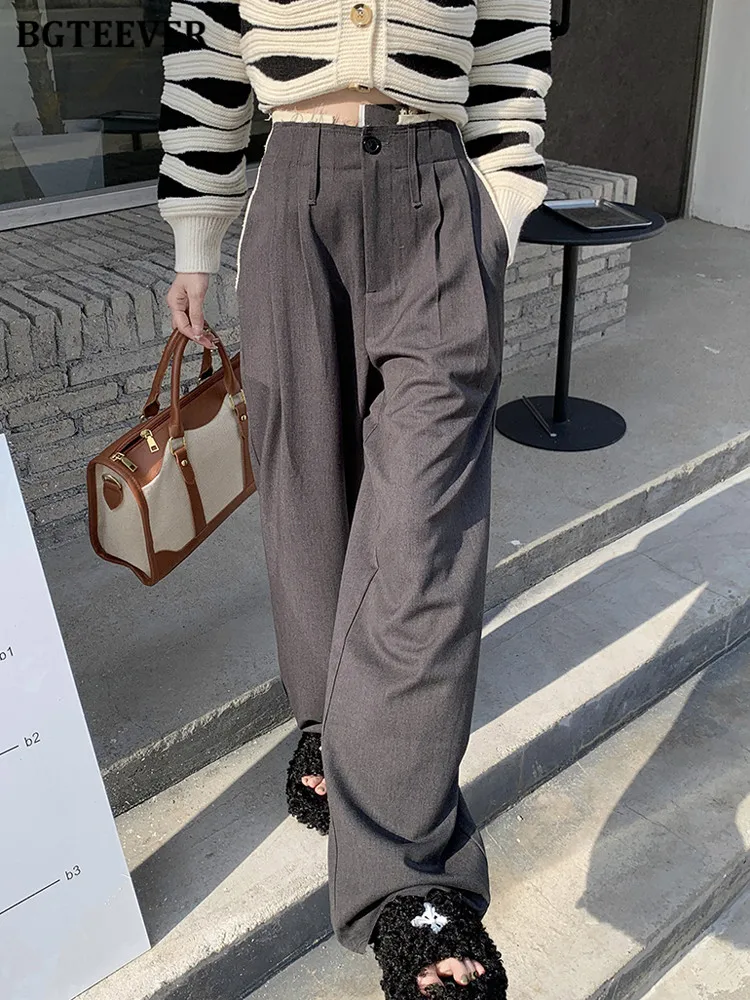 

Брюки BGTEEVER женские с высокой талией, повседневные однотонные Широкие штаны с карманами, Модные свободные Костюмные до пола, весна-лето 2023