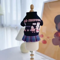 sport cat clothes hoodies plaid dress skirt for small dogs puppy pullover outfit college style sweater shirt shitzu accessories