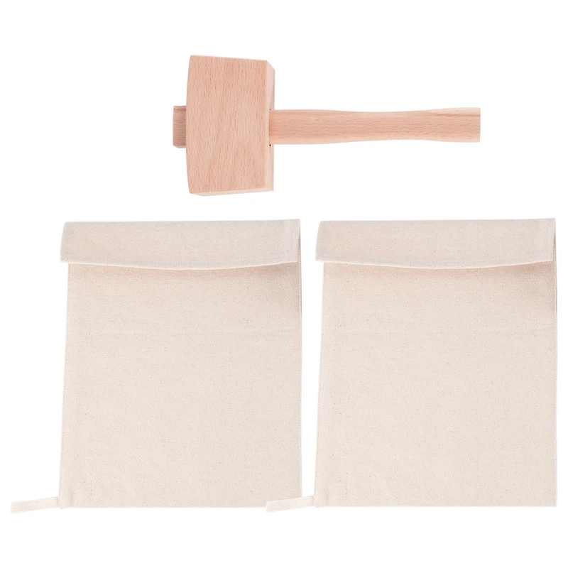 

Big Deal Pack Of 2 Lewis Bags And 1 Piece Ice Mallet Set-Reusable Canvas Crushed Ice Bags With Wooden Mallet For Home Party Bar