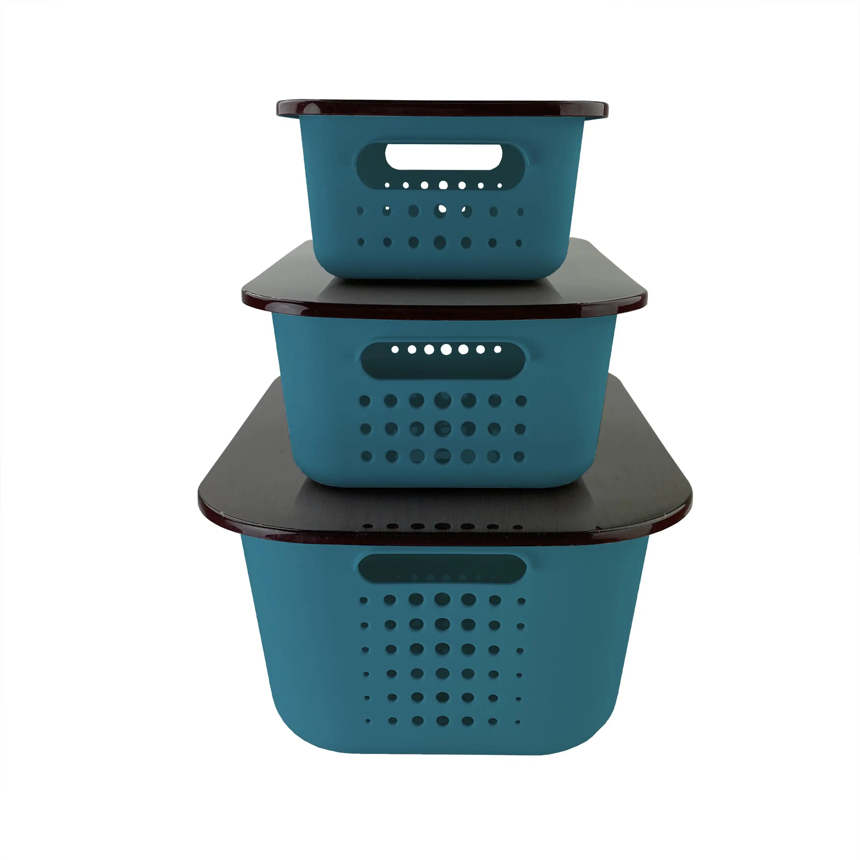

3pc Set Storage Containers with Lids - Teal/Brown