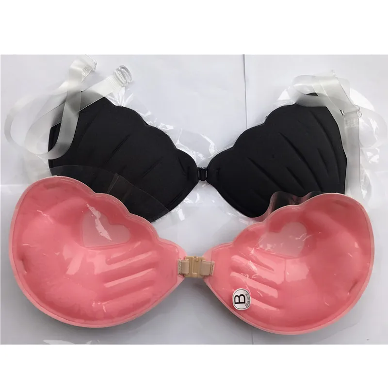 Sexy Women Invisible Push Up Bra Self-Adhesive Silicone Bust Front Closure Sticky Bra Black Skin Backless Strapless Bra