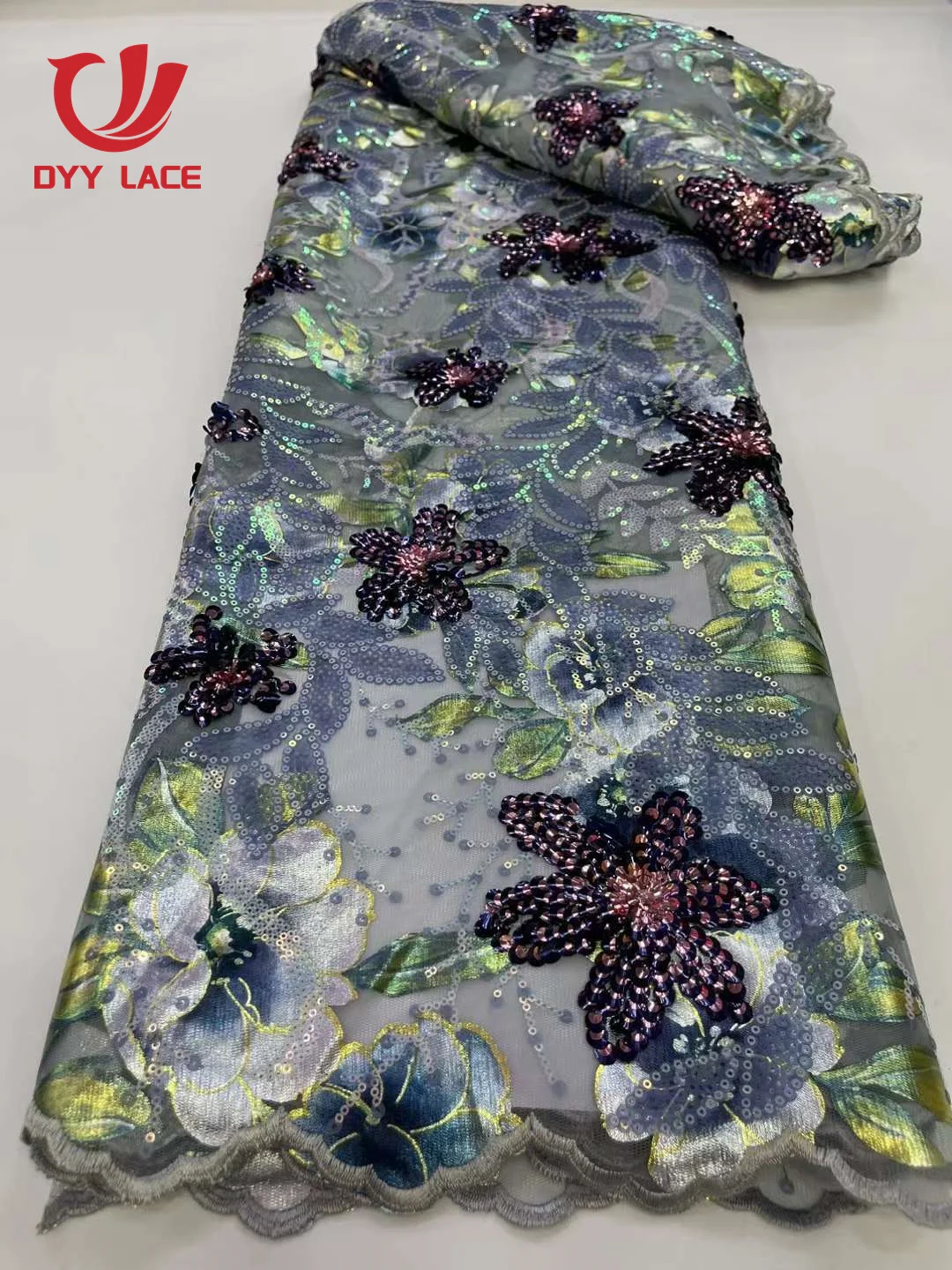 

2023 Высококачественная африканская кружевная ткань, французская сетчатая ткань с блестками для шитья, вышитая кружевная тюль, нигерийская кружевная ткань, 5 ярдов