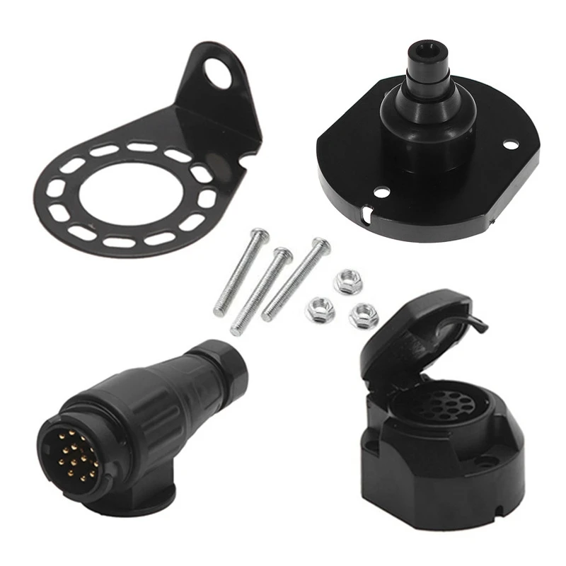 

12V 13Pin Trailer Plug Socket Connector Adapter Bracket European Standard For Caravans Trucks RV Boats Trailer