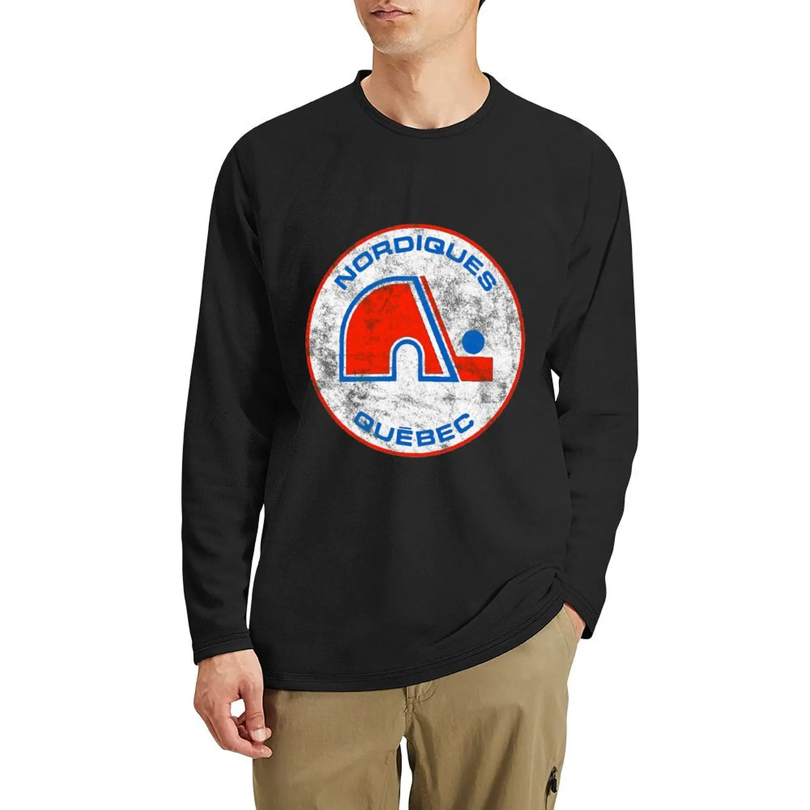 Quebec Nordiques с ношенным логотипом - длинная футболка Old Time Hockey Teams футболки рисунком