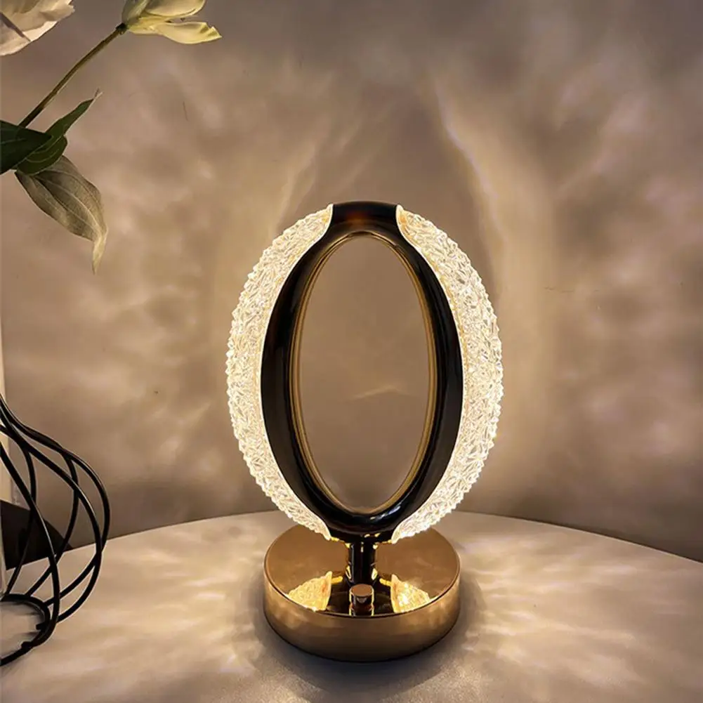 

Led Crystal Table Lamp Portable O-shaped Dimmable Desk Lamp Night Light For Home Bedroom Bedside Decoration