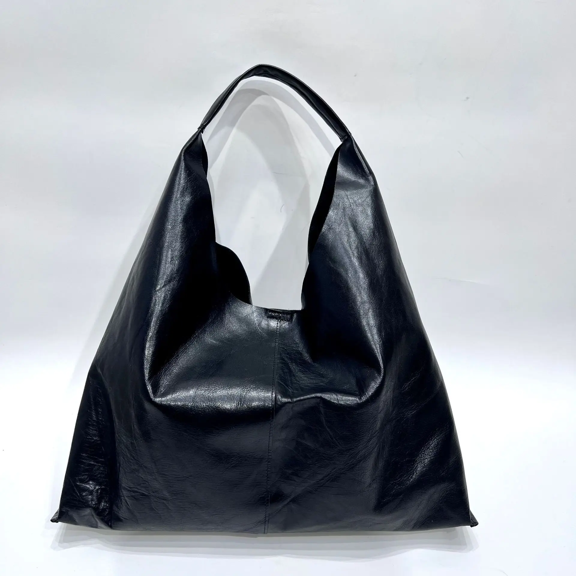 Handmade Cow Leather Tote Bags Designer Cowhide Handbags Women Big Shoulder Bags Fashion Female Large Capacity Black Tote Bag