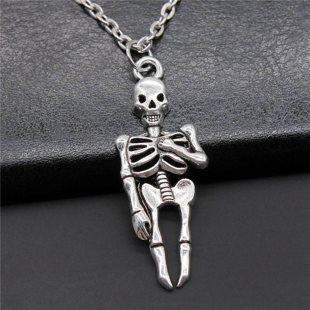 Простое модное винтажное ожерелье с подвеской в виде скелета 2 цветов 41x15 мм Ювелирные изделия для женщин