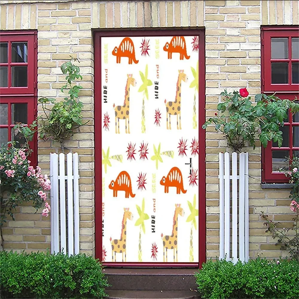 Мультяшные дверные наклейки с жирафом красивые животными самоклеящиеся для