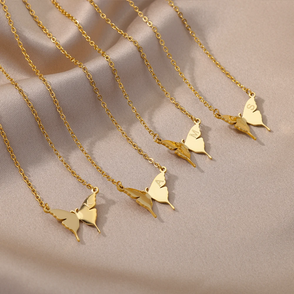 

Stainless Steel Butterfly A-Z Letter Necklace For Women Gold Color Butterfly 26 Initial Necklaces Personalize Charm Jewelry Gift