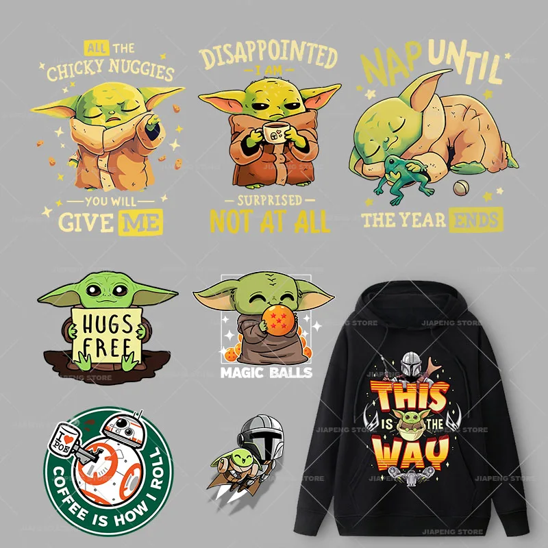 Мандалор малыш йода теплопередающая виниловая наклейка Звездные войны Робот термоперенос для одежды футболка Симпатичные нашивки для детей