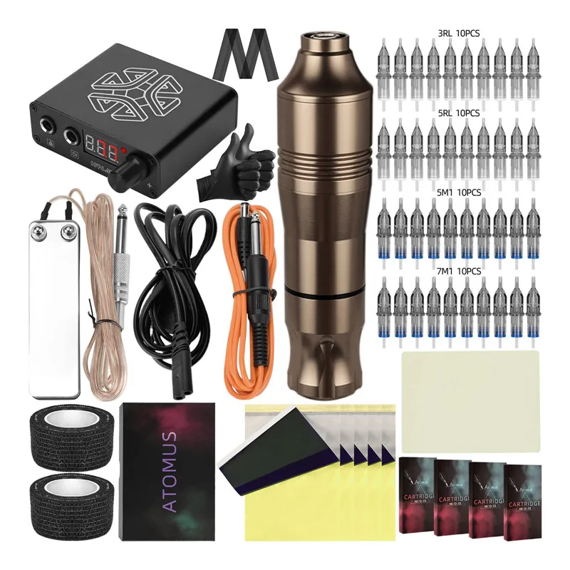 

JimKing Complete Tattoo Kit Rotary Tattoo Pen Machine Power Supply Disposable Cartridges Needles Practice Skin for Tattoo