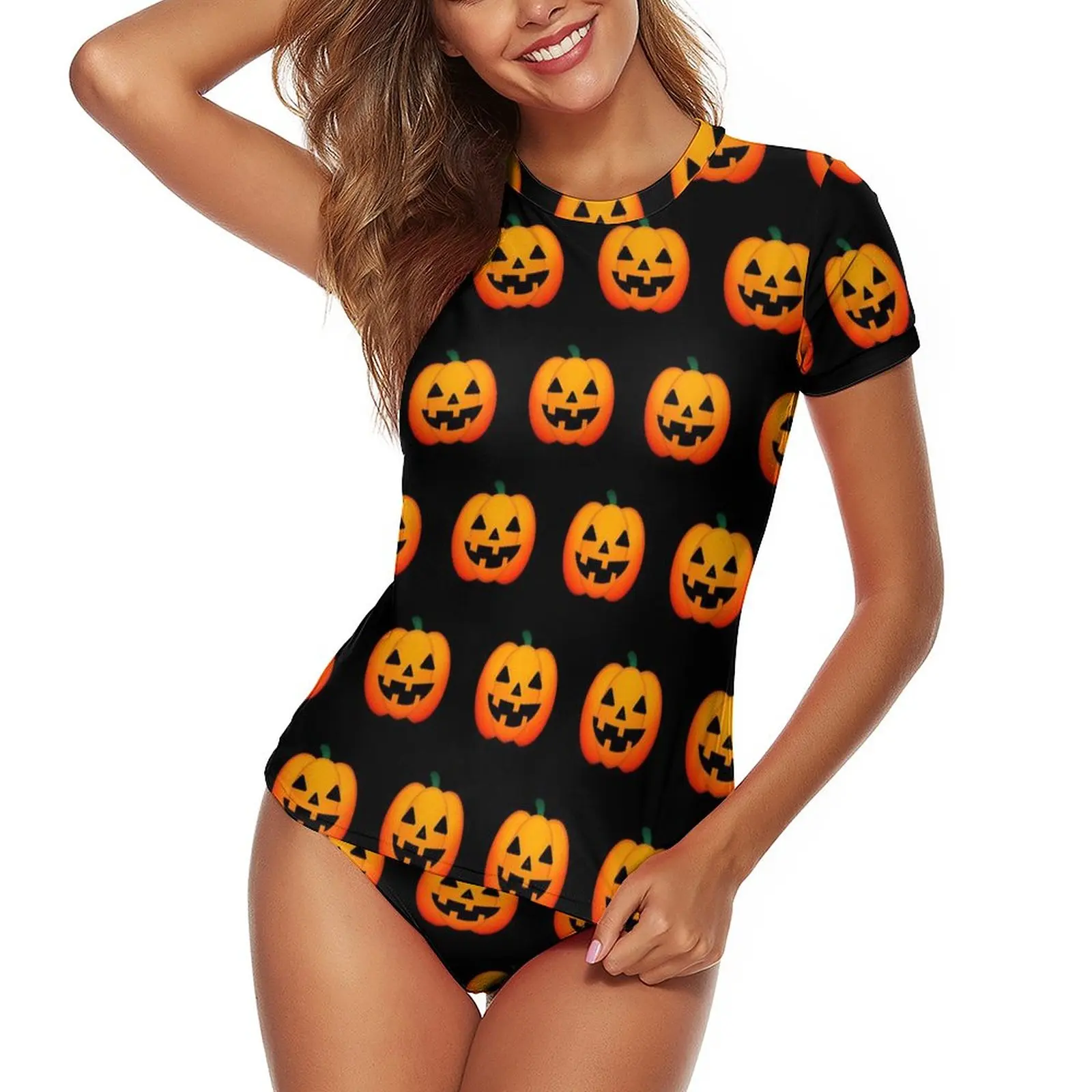 

Женский купальник-танкини с принтом в виде тыквы