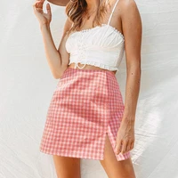 summer mini plaid split skirts womens 2021 womens clothing fashion all match high waist zipper slim fit skirt fresh sweet style