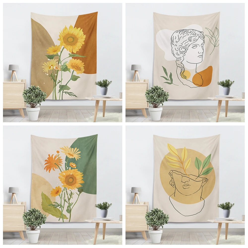 

Minimalist Art Sunflower Wall Hanging Anime Tapestry Abstract Tropical Line Boho Room Home Decor Tapestry Yoga Mat Beach Towel