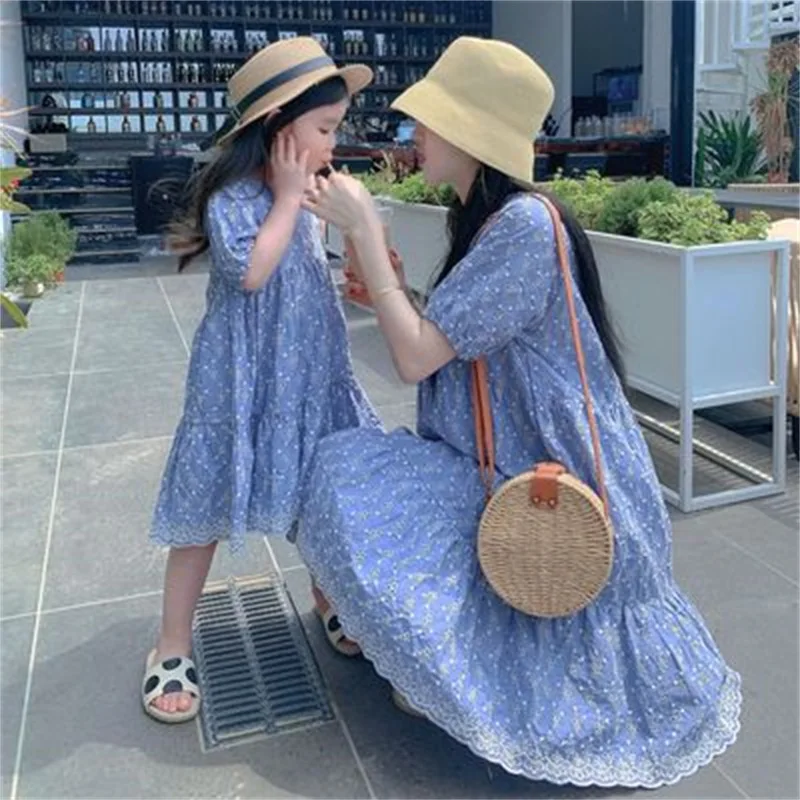 

Dress Knee Length O-neck Collar Short Sleeve Pullover Print Comfortable Fashion Modern Simple Casual Summer Children Girls