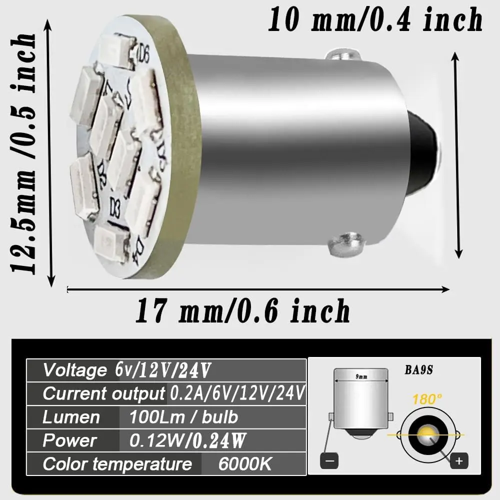 Светодиодная лампа BA9S 6 В/12 В/24 В 10 шт. 44 47 T11 T4W для пинбольной машины Автомобильная