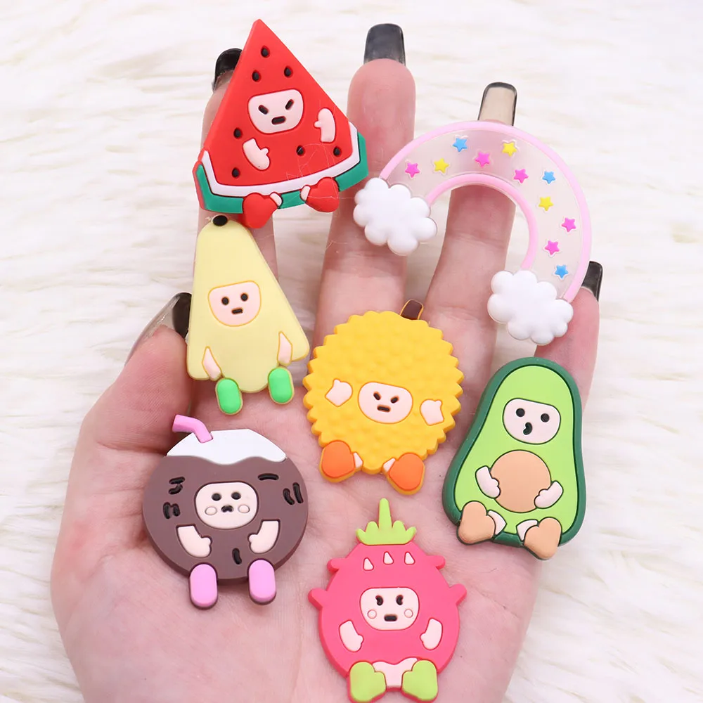 

Mix 50Pcs Kinds Fruit Avoado Durian Strawberry Rainbow PVC Shoe Charms Accessories DIY Croc Jibz Charms Wristbands Kids Gifts