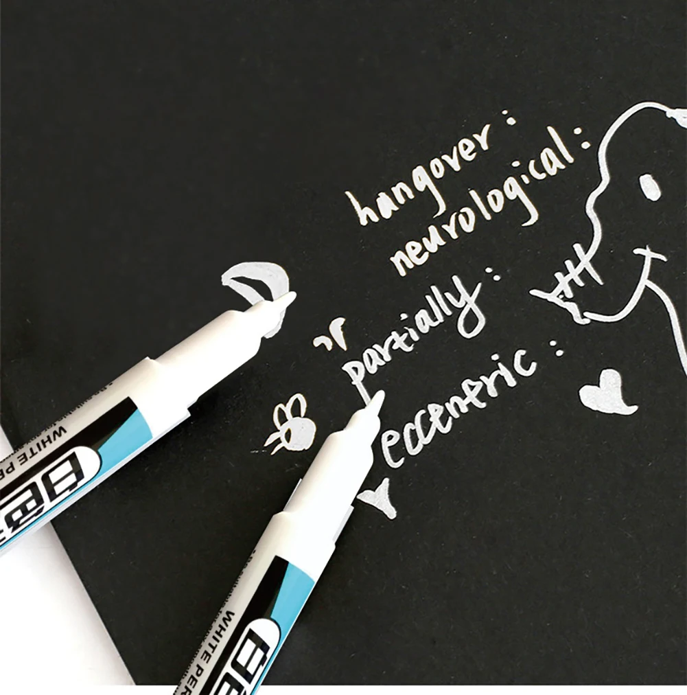12pcs/Box White Marker Pens Waterproof Oil Permanent Gel Pen Graffiti Pens Painting Marker Art Stationery Wrting School Supplies