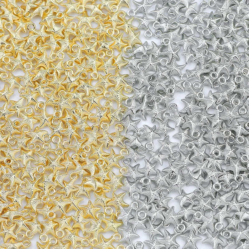 

100pcs 11mm CCB Starfish Shape Pendant Gold Silver Color Loose Beads Spacer For Jewelry Making DIY Accessories Necklace Bracelet