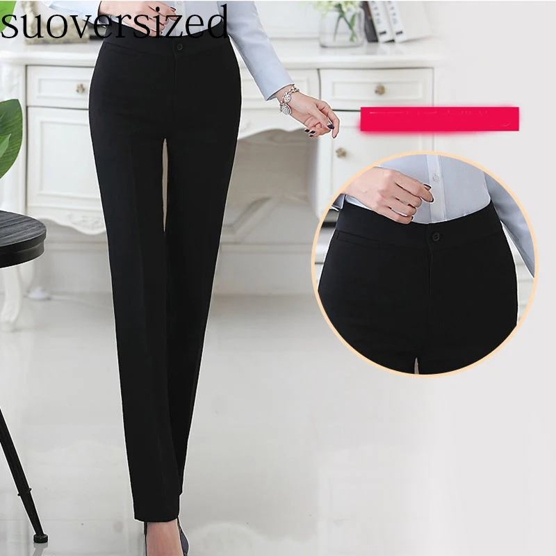 

Suoversized 5XL Suit Capris Women Office Lady Straight Pants Spring Fall Black Vintage Basic Trousers Lightweight Soft Wear New