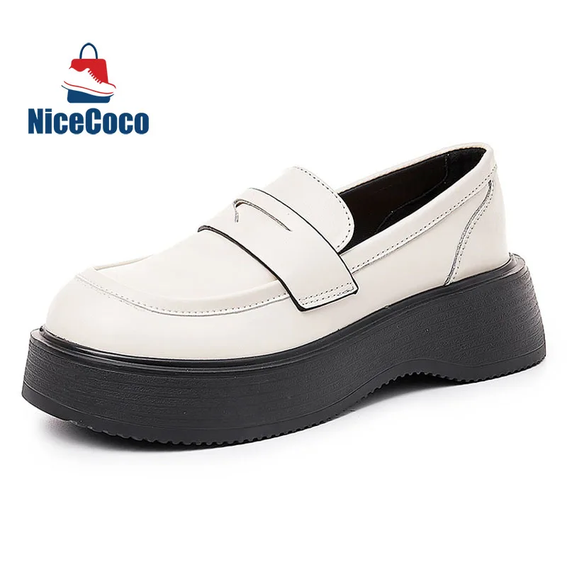 

2023 Thick Platform Loafers Women Genuine Leather Slip on Chunky Girls Uniform Shoes Dress Lolita Mary Jane Shoes Office031