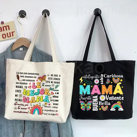 Холщовая большая сумка с испанским принтом для мамы, женские сумки на плечо, женская дорожная сумка, сумка для покупок, подарок на день рождения, день матери для мамы