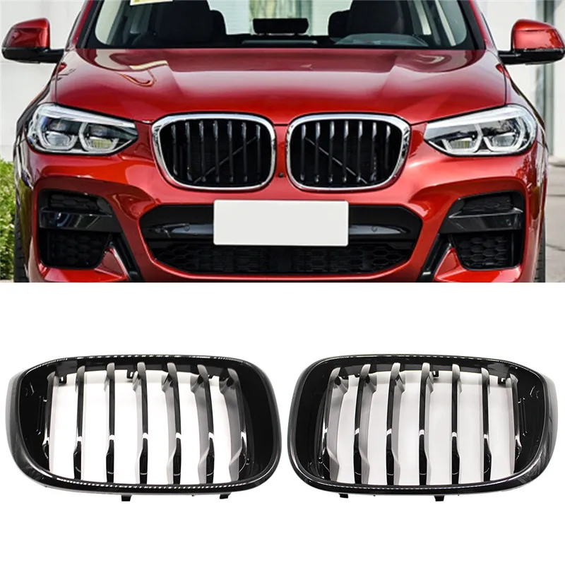 

Glossy Black 1&2 Slat Kidney Grille Front Bumper Air Intake Racing Grill For BMW X3 G01 X4 G02 2018 2019 2020