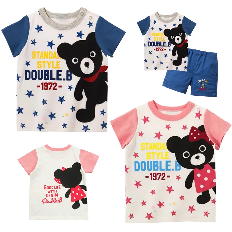 

Children's T-shirt 2022 Summer New Men And Women Children Full Day Stars Cartoon Bear Head Short-Sleeved T-Shirt Round Collar