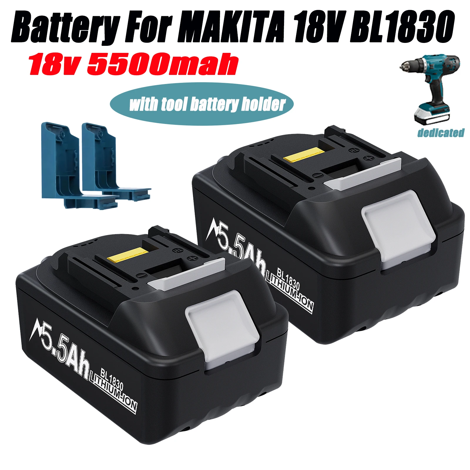 

Аккумуляторы для Makita 18 в 5500AH Li-Ion Сменные BL1830 BL1860 BL1850 BL1840 BL1815 со стандартными индикаторами заряда, держатель аккумулятора