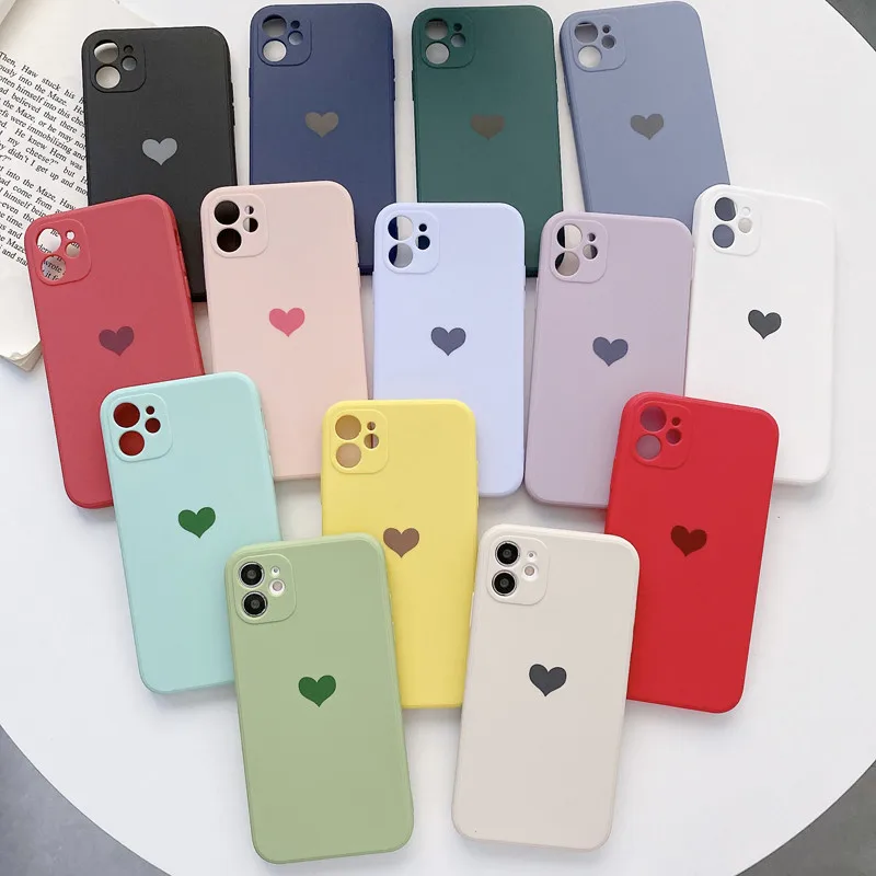 

Colorful Love Heart Phone Case For iPhone 11 12 13 Pro Max 13 Mini X XR XS Max 7 8 Plus Candy Color Soft TPU Silicone Back Cover