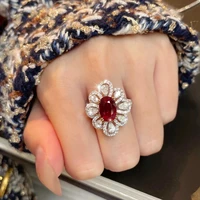 new bright luxurious floral ring womens red white aaa zircon wedding engagement anniversary jewelry d933 adjustable size