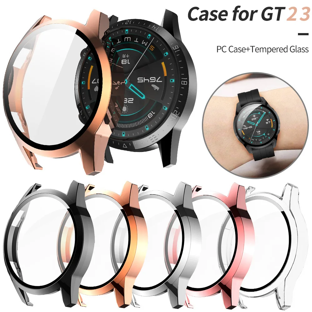 

Чехол из поликарбоната с закаленной стеклянной пленкой для Huawei Watch GT 2 3 46 мм 42 мм, защитная оболочка для экрана, жесткий бампер с защитой от ца...