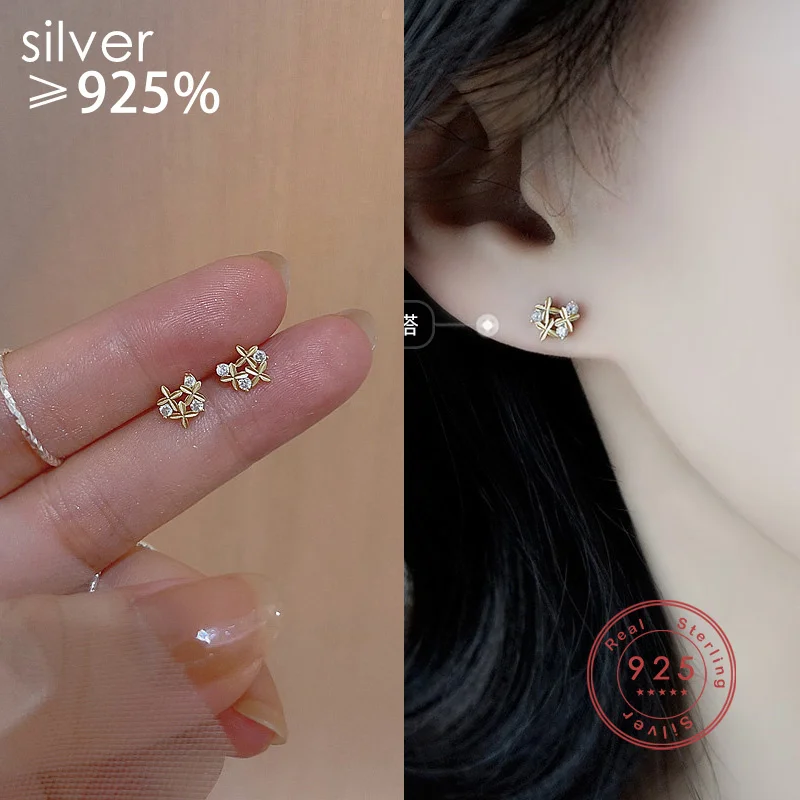 

Silver Color Luxury Gold Zircon Stud Earrings For Women Simple Fashion Style Wedding Gift Jewelry 2022 Trendy Accessories