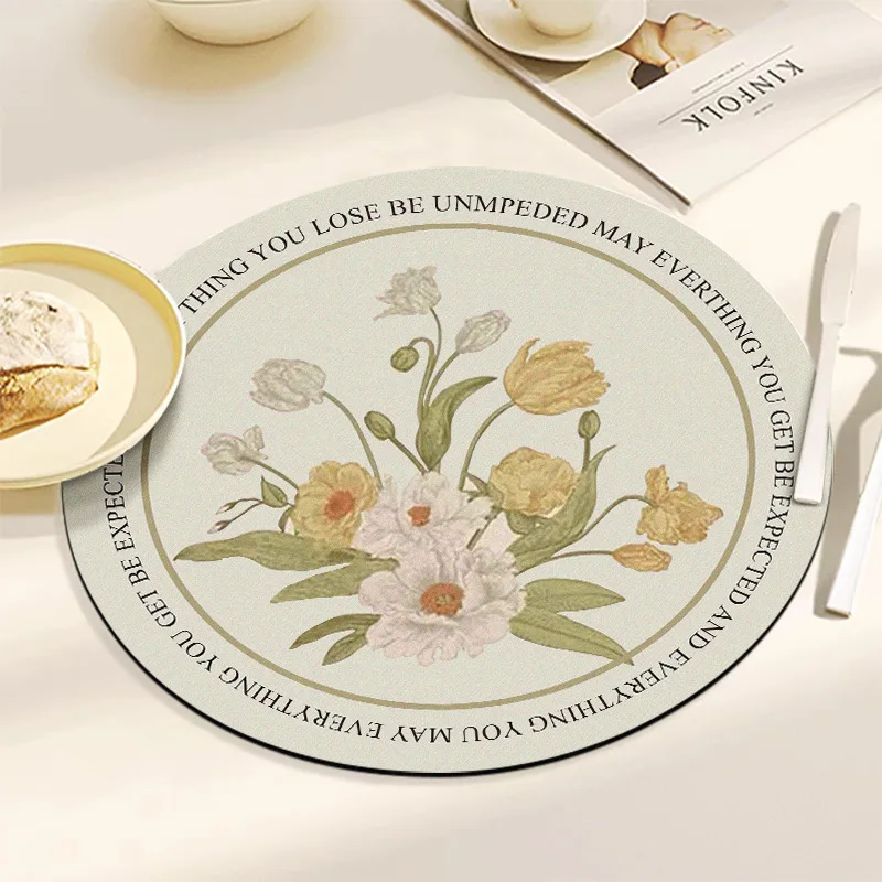 

PVC Dining Table Mats Waterproof Oilproof Placemat Heat Insulation Bowl Mat Kitchen Placemat Round Cup Coasters Desktop Decor