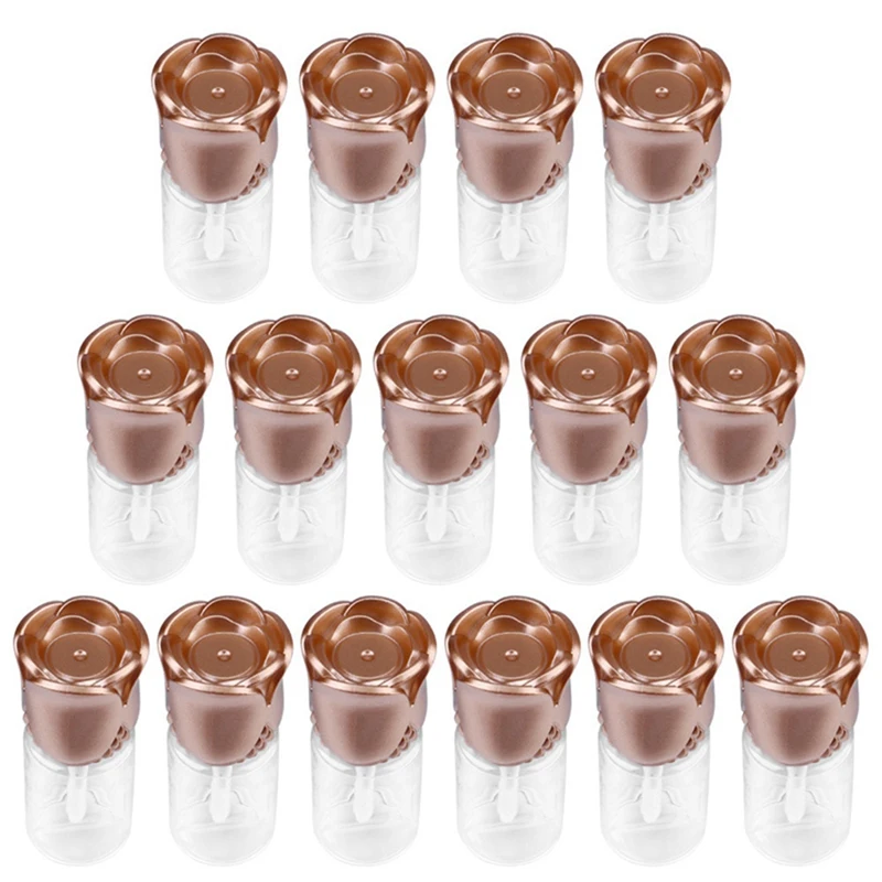 

15 Lip Gloss Containers, Rose-Shaped Lid, Transparent Plastic, Refillable Lip Gloss Tube Empty Tube (Gold)