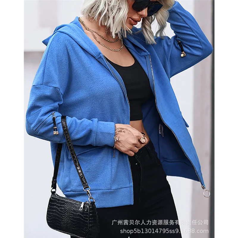

Mandylandy Women Elegant Spring Zipper Velvet Coat Lady Y2K Style Fashion Long Sleeve Zipper Hooded Jacket Top Streetwear