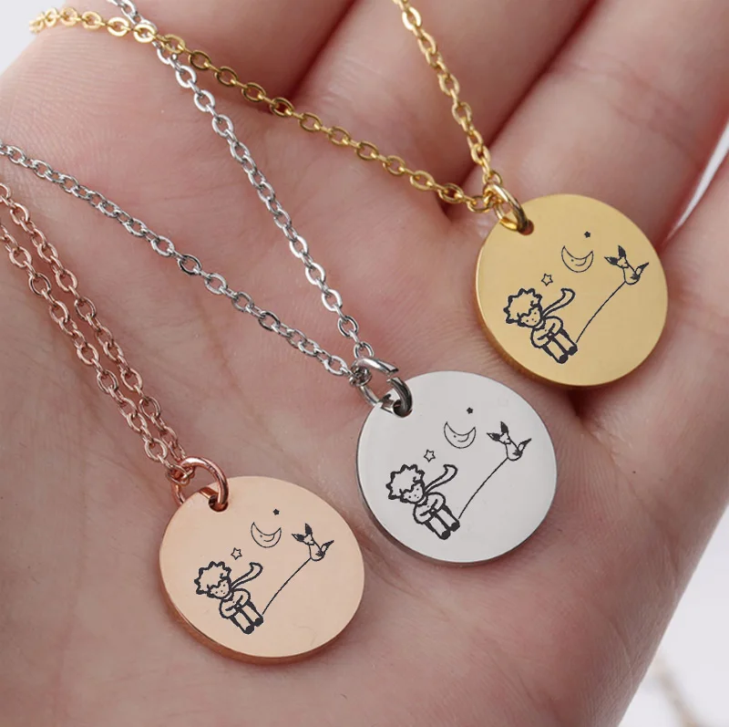 Ожерелье с изображением Маленького принца и лисы под луной, ожерелье из нержавеющей стали, особая сказка о восторге, лиса, ювелирные изделия, подарки