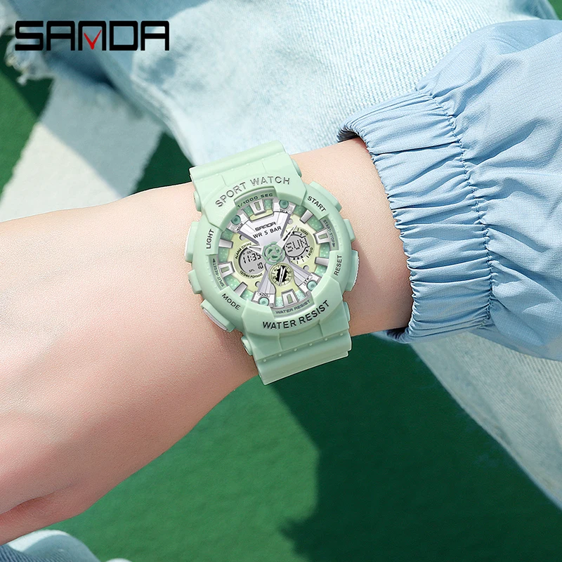 SANDA Women Watch Outdoor Sports Multifunctional Dual Display Watch 2023 New HD LED Digital Watch Timer Alarm Clock Reloj Mujer