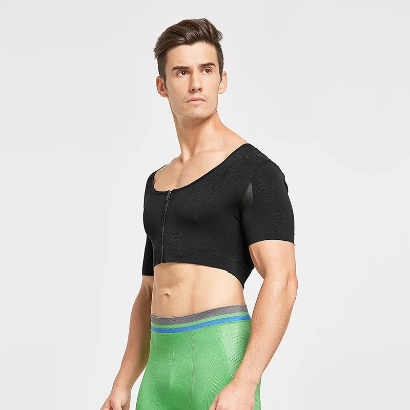 Top Body Shaper Chest Muscle Sculpting Tight Breast Lifting Back Thin Breathable Corset Vest with Zipper New Men's Clothing