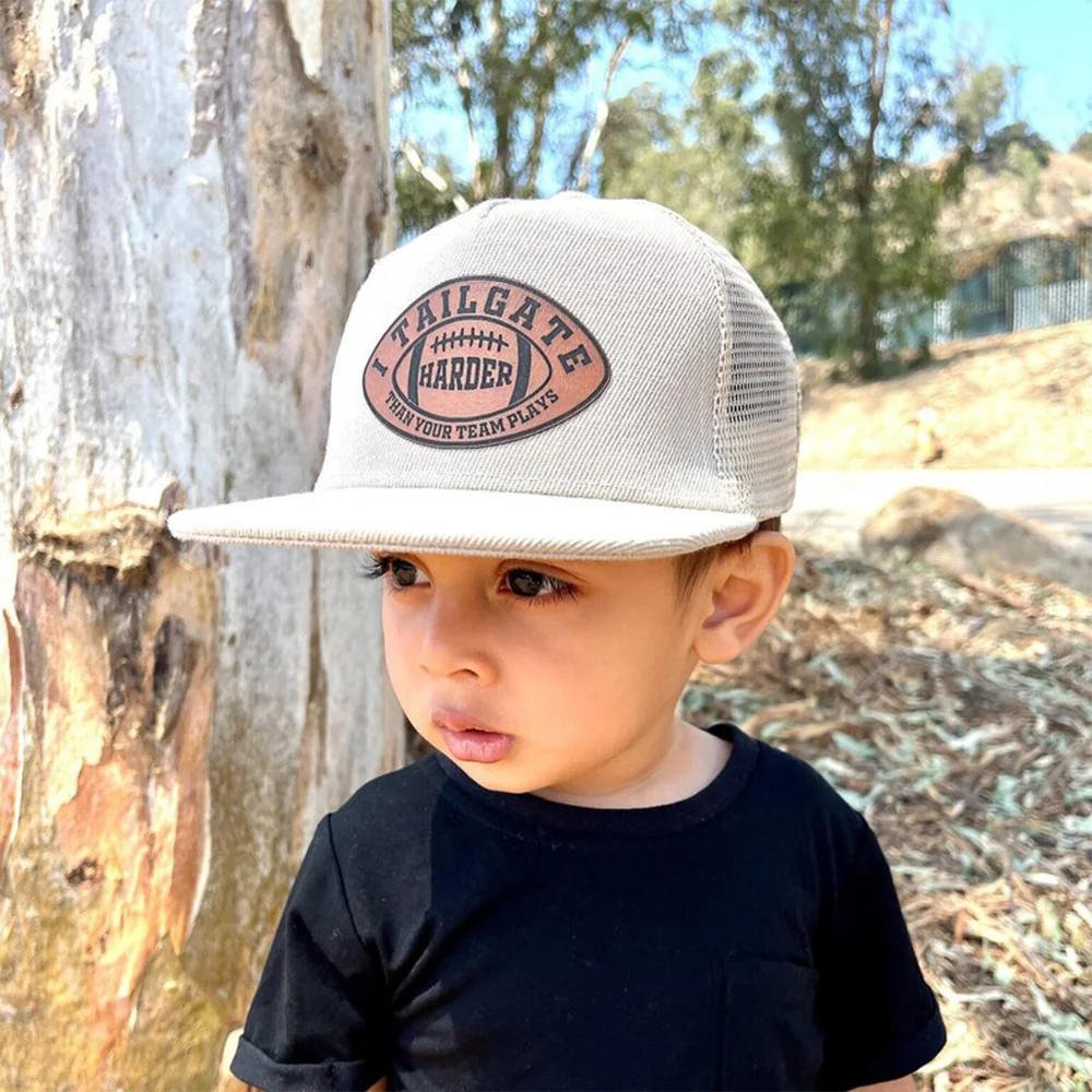 

Personalized Infant Toddler Kids Snapback Hats,Custom children Cap Gift,football Signature Hat,Vegan Leather Emblem