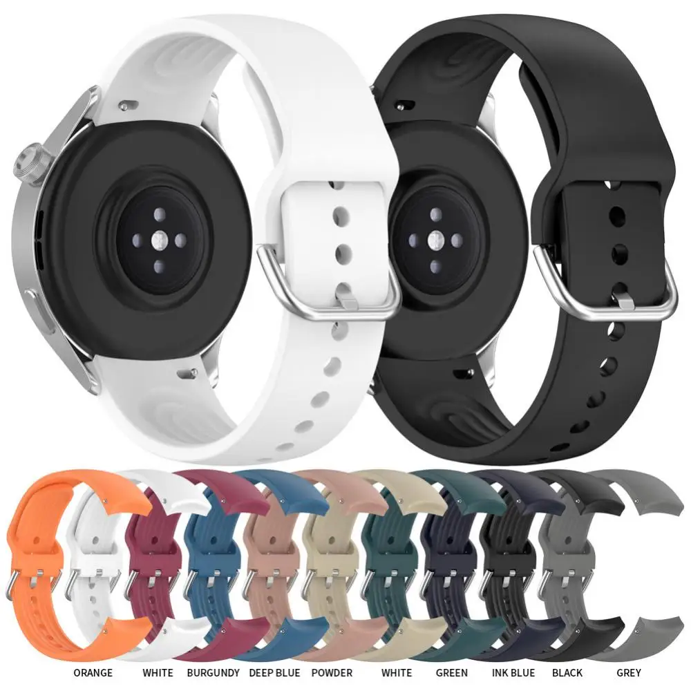 

22mm Curved Strap Watchband Sports Wrist Strap Soft Stainless Steel Buckle Strap Smartwatch Bracelet Band Silicone Strap Strap