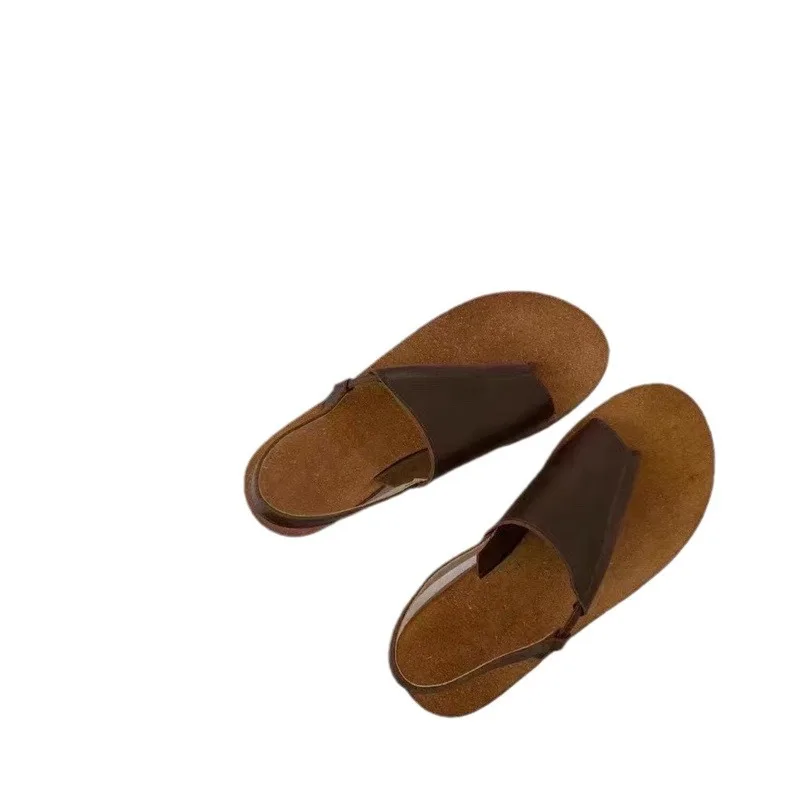 Кожаные сандалии Простые на плоской подошве с открытым носком Повседневная