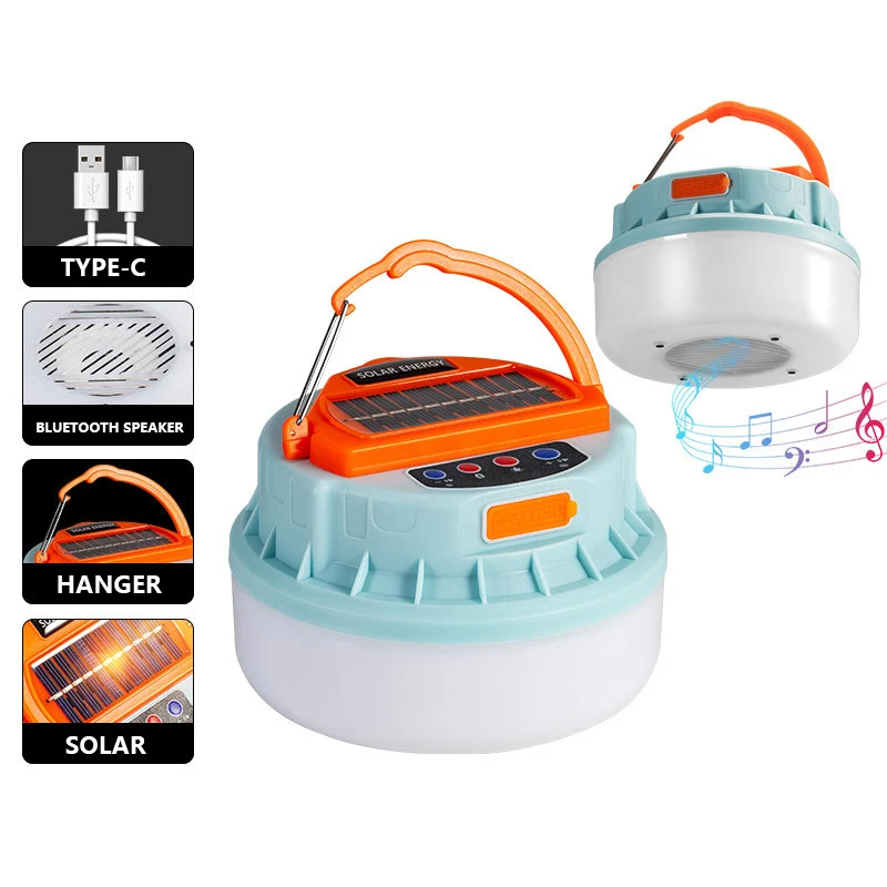 

Outdoor Solar Camping Lights with Wireless Portable Bluetooth Speaker Rechargeable Led Camping Lanterns Tent Lamp Flashlight
