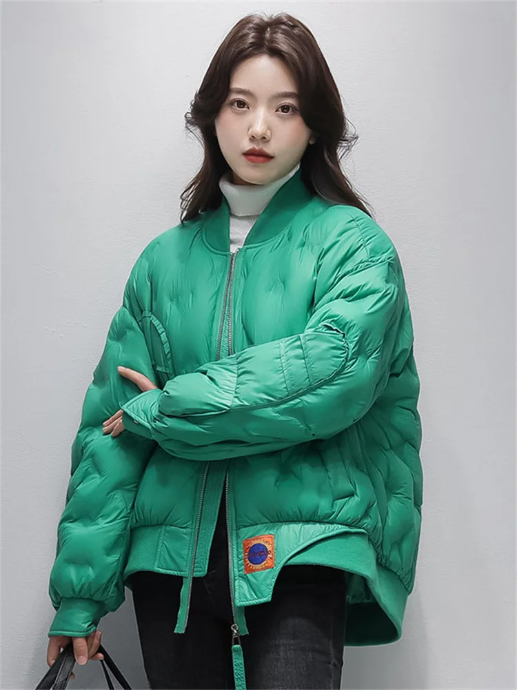 Down Coat Women Short Green High Quality Irregular Winter Jacket 2022 New Korean Fashion Zipper Pockets Warmth Clothing Feminina